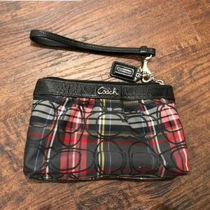 Coach Poppy Tartan Plaid Glitter Wristlet